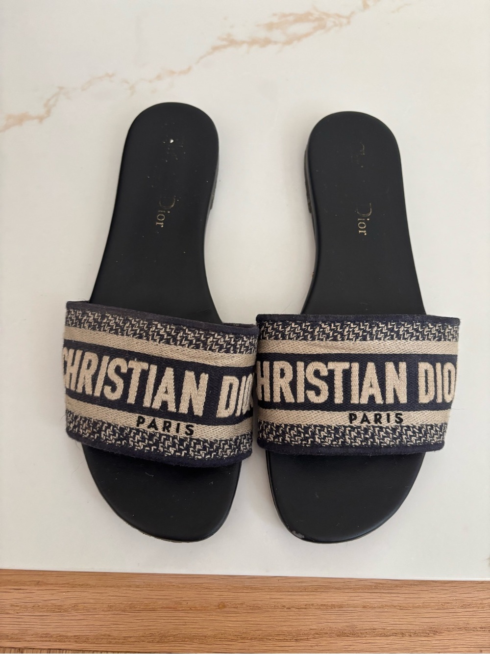 Dior Black and Beige Christian Dior Slide Sandals